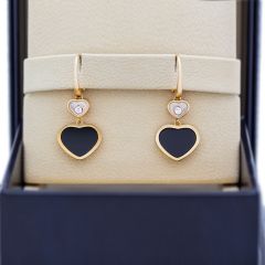 Chopard Happy Hearts Rose Gold Onyx Diamond Earrings 837482-5210