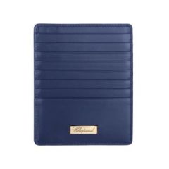 95015-0437 | Chopard Ice Cube Card Holder With Zipped Pocket Navy Blue Box Calfskin Leather