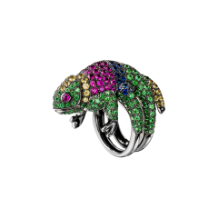 Boucheron Animaux Collection White Gold Tsavorite Ruby Sapphire Ring JRG00027