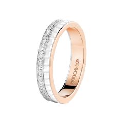 Boucheron Quatre Pink and White Gold and White Ceramic Diamond Ring JAL00237