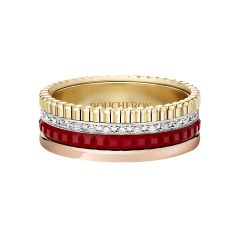 Boucheron Quatre Pink, White, and Yellow Gold and Red Ceramic Diamond Ring JRG02938