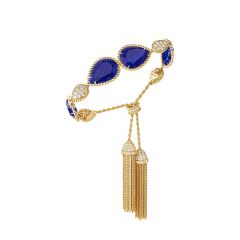 Boucheron Serpent Boheme Yellow Gold Lapis Lazuli Diamond Pompon Bracelet JBT00778