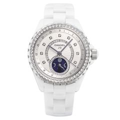 H3405 | Chanel J12 Moon Phase White Ceramic Diamonds 38mm watch. Buy Online