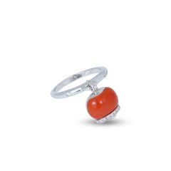 Chantecler Campanelle White Gold Coral Diamond Ring C.31709 size 52