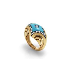 Chantecler Maiolica Pink Gold Titanium Turquoise Diamond Ring C.35372 Size 55