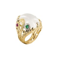 Chantecler Suamem Yellow Gold Diamond Quartz Sapphire Emerald Ruby Ring C.30774 Size 53