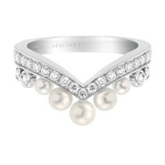 083292|Chaumet Josephine Aigrette White Gold Pearl Diamond Ring Size 51