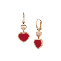 837482-5820 |Chopard Happy Hearts Rose Gold Carnelian Diamond Earrings