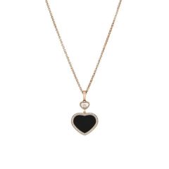 Chopard Happy Hearts Rose Gold Diamond Onyx Pendant 79A074-5201