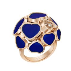 Chopard Happy Hearts Rose Gold Lapis Lazuli Diamond Ring Size 52 827482-5509