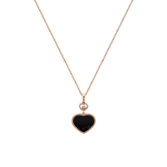 Chopard Happy Hearts Rose Gold Onyx Diamond Pendant 797482-5201