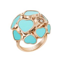 Chopard Happy Hearts Rose Gold Turquoise Diamond Ring Size 52 827482-5409