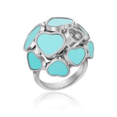 Chopard Happy Hearts White Gold Turquoise Diamond Ring Size 52 827482-1409