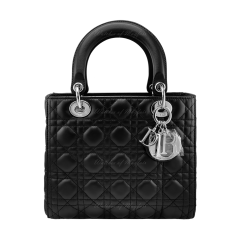 M0565PNGE_M900 | Dior Medium Lady Dior Black Cannage Lambskin Leather and Silver Hardware Handbag | Buy Now. Best Price 
