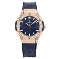581.OX.7180.LR.1104 | Hublot Classic Fusion Blue King Gold Diamonds 33mm watch. Buy Online