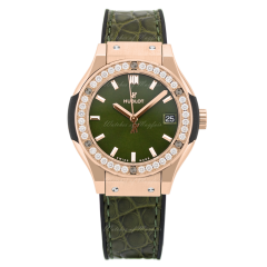 581.OX.8980.LR.1104 | Hublot Classic Fusion Green King Gold Diamonds 33mm watch. Buy Online