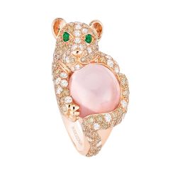 Boucheron Animaux de Collection Pink Gold Quartz Emerald Diamond Ring JRG02200