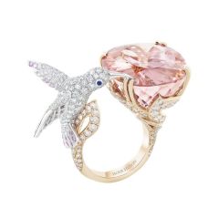 Boucheron Hopi White and Rose Gold Morganite Sapphire Diamond Ring JRG02438