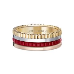 Boucheron Quatre Pink, White, and Yellow Gold and Red Ceramic Diamond Ring JRG03020