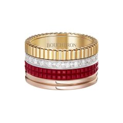 Boucheron Quatre Pink, White, and Yellow Gold and Red Ceramic Diamond Ring JRG03021