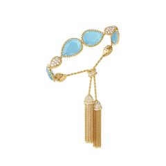 Boucheron Serpent Boheme Yellow Gold Turquoise Diamond Pompon Bracelet JBT00775