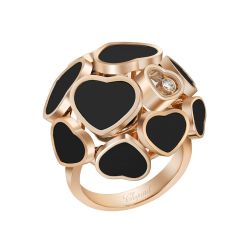 Chopard Happy Hearts Rose Gold Onyx Diamond Ring Size 52 827482-5209