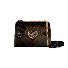 95000-0954|Buy Chopard Happy Hearts Rainbow Black Leather Shoulder Bag