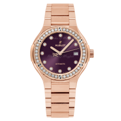 Hublot Classic Fusion King Gold Purple Diamonds Bracelet 33 mm 585.OX.898V.OX.1204