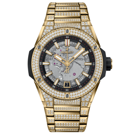 456.VX.0130.VX.3704 | Hublot Big Bang Integrated Time Only Yellow Gold Pave 40 mm watch. Buy Online