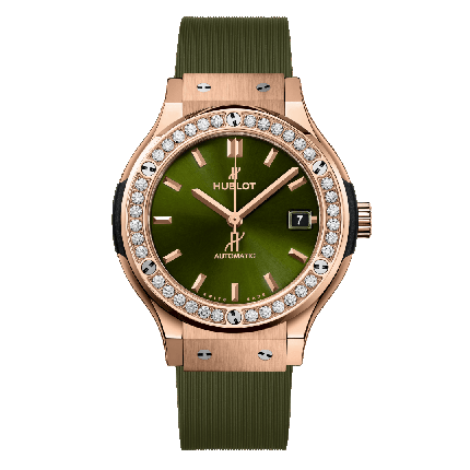 565.OX.8980.RX.1204 | Hublot Classic Fusion King Gold Green Diamonds 38 mm watch. Buy Online