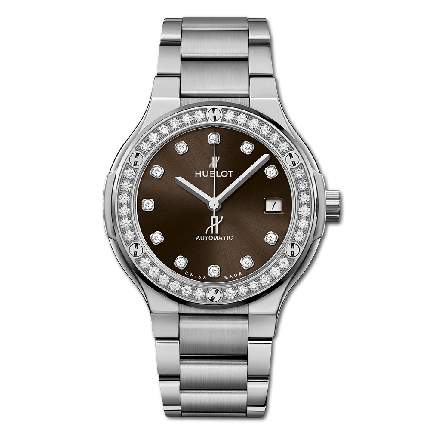 568.NX.897M.NX.1204 | Hublot Classic Fusion Titanium Brown Diamonds Bracelet 38 mm watch. Buy Online