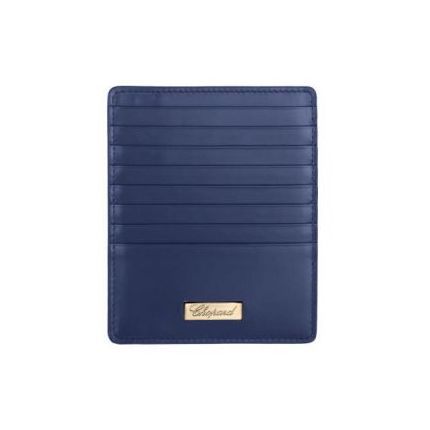 95015-0437 | Chopard Ice Cube Card Holder With Zipped Pocket Navy Blue Box Calfskin Leather