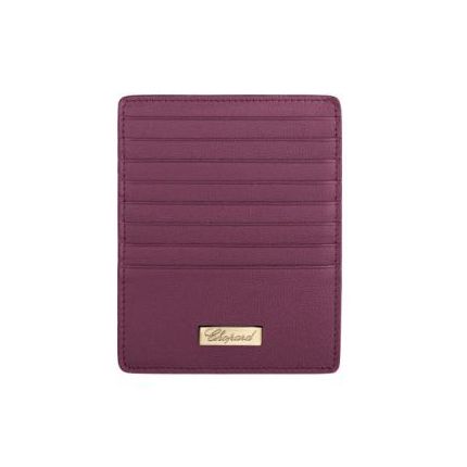 95015-0440 | Chopard Happy Card Holder With Zipped Pocket Cerise Caviare Printed Calfskin Leather