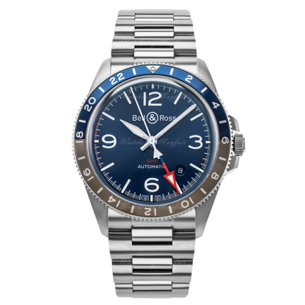 BRV293-BLU-ST/SST | Bell & Ross Br V2-93 GMT Blue 41mm watch. Buy Online