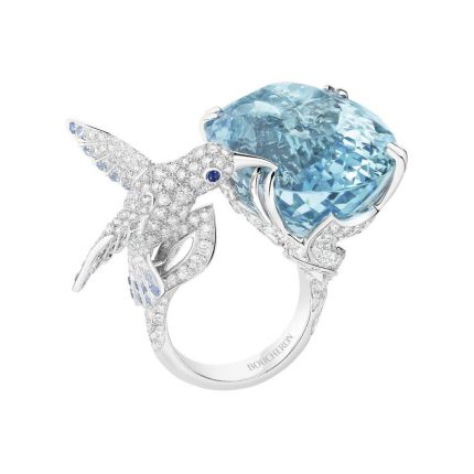 JRG02488 | Boucheron Hopi White Gold Aquamarine Sapphire Diamond Ring