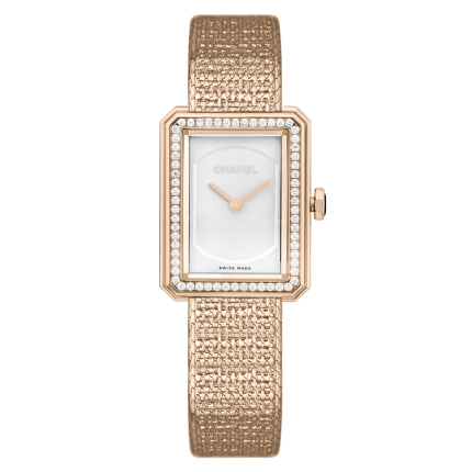 H4881 | Chanel Boy-Friend Tweed Small Beige Gold Diamonds watch. Buy Online