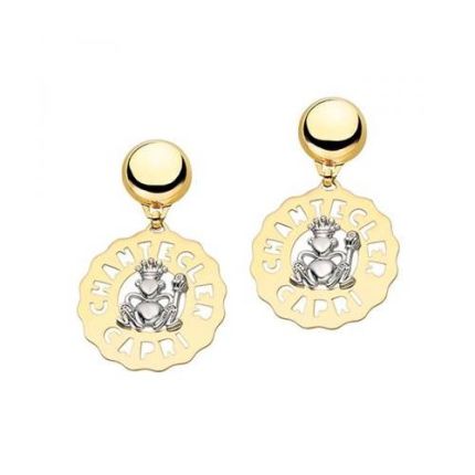 C.24122 | Chantecler Logo White and Yellow Gold Diamond Earrings
