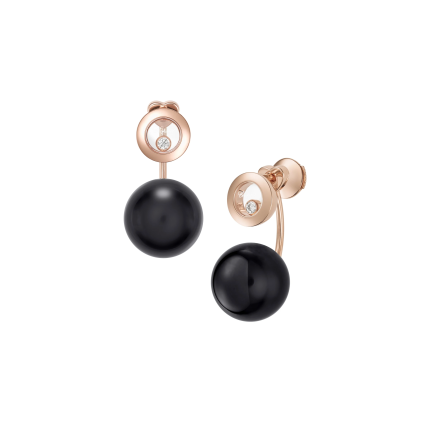 83A619-5201 | Chopard Happy Diamonds Planet Rose Gold Onyx Earrings