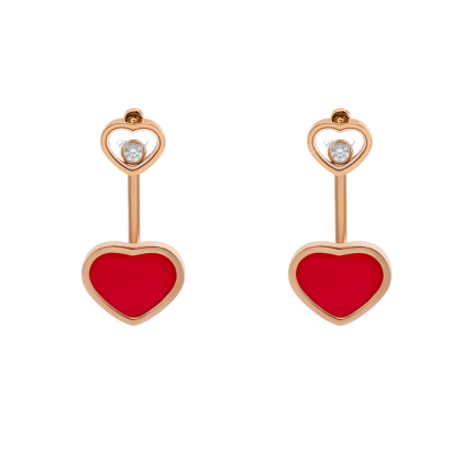 83A082-5801 |Chopard Happy Hearts Rose Gold Red Stone Diamond Earrings