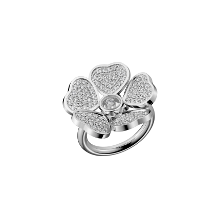 82A085-1909 | Chopard Happy Hearts Flowers White Gold Diamond Ring Size 52