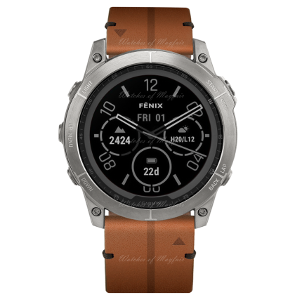 010-02541-19 | Garmin Fenix 7X Sapphire Solar Titanium With Chestnut Leather Band 51 mm watch | Buy Now