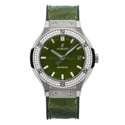 565.NX.8970.LR.1104 | Hublot Classic Fusion Green Titanium Diamonds 38mm watch. Buy Online