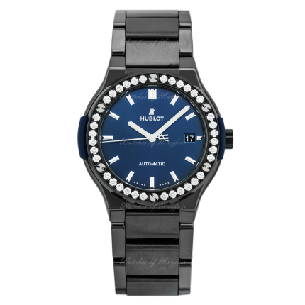 585.CM.7170.CM.1204 | Hublot Classic Fusion Ceramic Blue Bracelet Diamonds 33mm watch. Buy Online