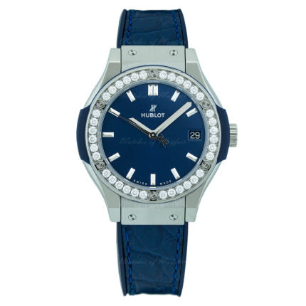 581.NX.7170.LR.1104 | Hublot Classic Fusion Blue Titanium Diamonds 33mm watch. Buy Online