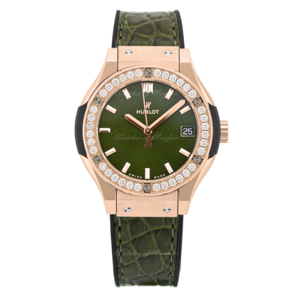 581.OX.8980.LR.1104 | Hublot Classic Fusion Green King Gold Diamonds 33mm watch. Buy Online