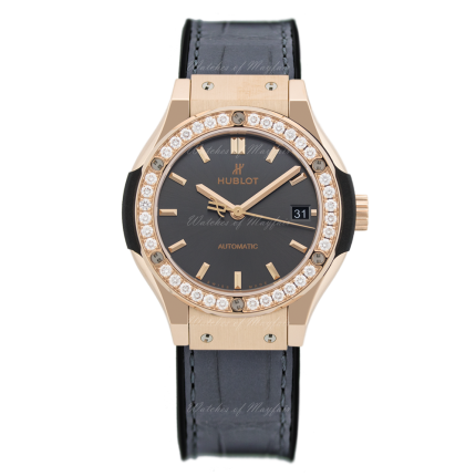 581.OX.7081.LR.1104 | Hublot Classic Fusion Racing Grey King Gold Diamonds 33mm watch. Buy Online