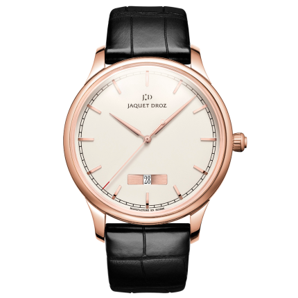 J017533200 | Jaquet Droz Grande Heure Minute Quantieme Ivory Enamel 43 mm watch. Buy Online