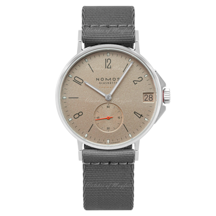 527 | Nomos Ahoi Neomatik 38 Date Sand Automatic Grey Textile watch. Buy Online