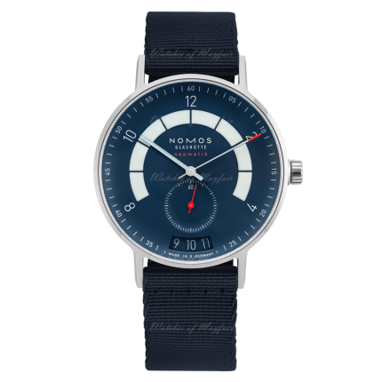 1302 | Nomos Autobahn Neomatik Date Midnight Blue Textile Automatic 41mm watch. Buy Online