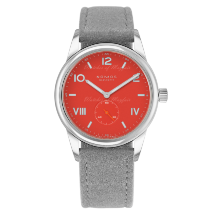 723.GB | Nomos Club Campus 38 Nonstop Red Grey Vegan Velour watch. Buy Online